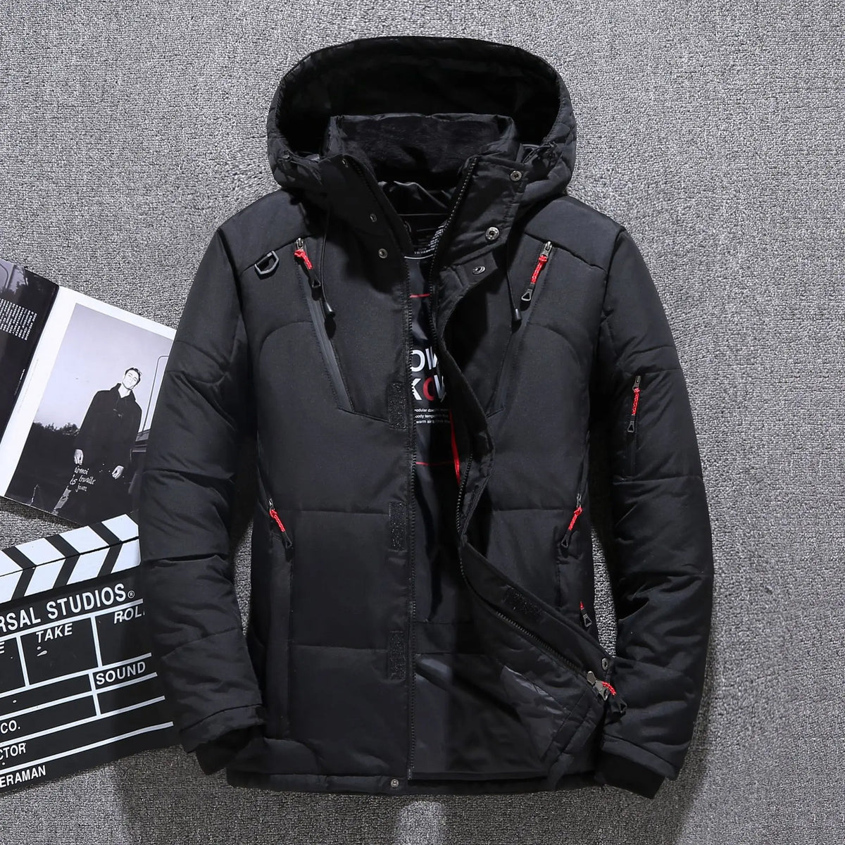 Men's slim-fit hooded down winter jacket – black – Edward Lawson
