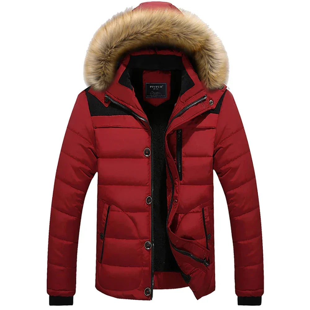 Men's faux-fur hooded puffer jacket – khaki – Edward Lawson