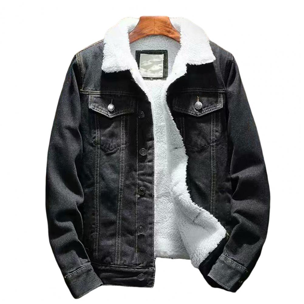 Men's sherpa-lined denim trucker jacket – black – Edward Lawson