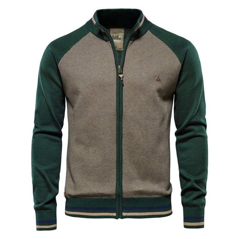 Men's two-tone zip cardigan – Green – Edward Lawson
