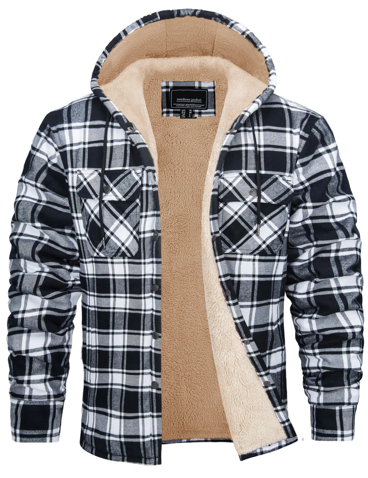 Men's hooded flannel shirt jacket with Sherpa lining – black – Edward Lawson