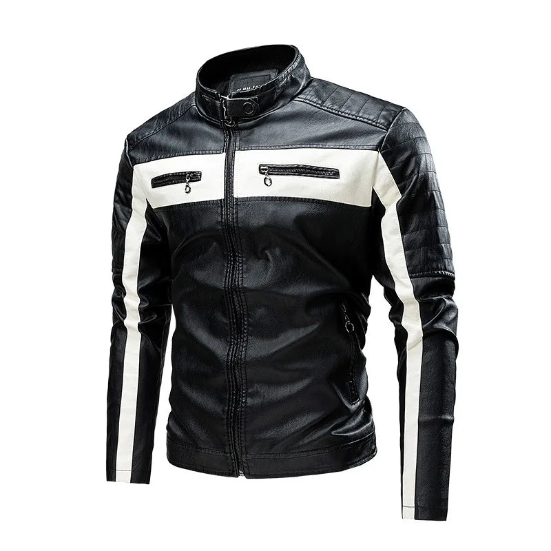 Men's faux-leather biker jacket – black – Edward Lawson