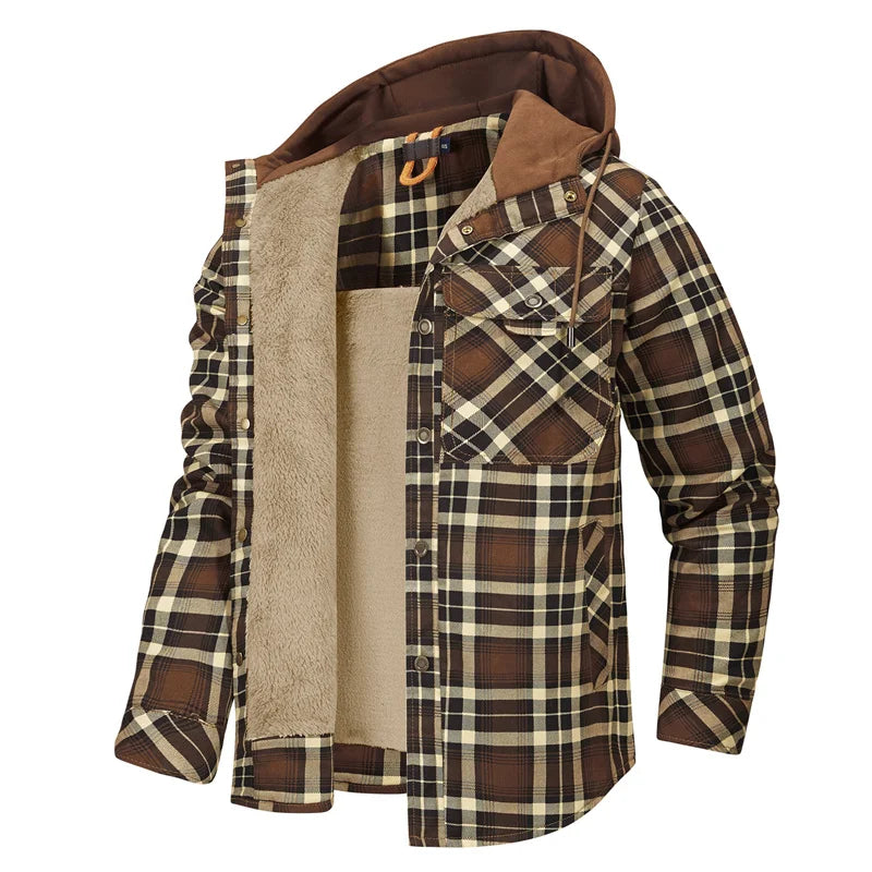 Men's hooded plaid shirt jacket – Brown – Edward Lawson