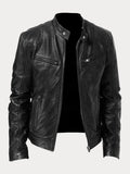 Men's stand-collar leather-look jacket – black – Edward Lawson