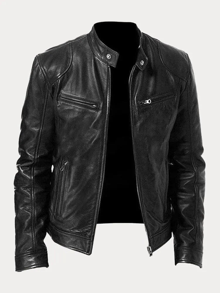 Men's stand-collar leather-look jacket – black – Edward Lawson