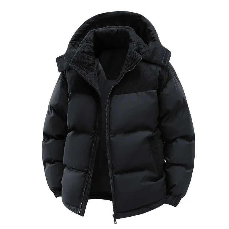 Men's hooded fleece-lined puffer jacket – black – Edward Lawson