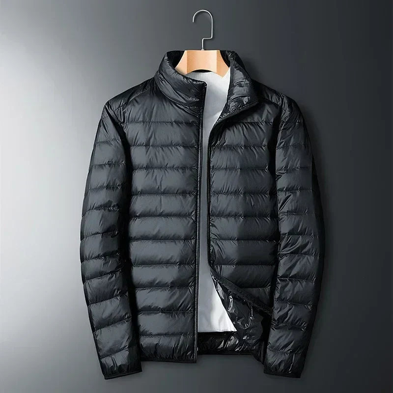 Men's lightweight packable puffer jacket – black – Edward Lawson