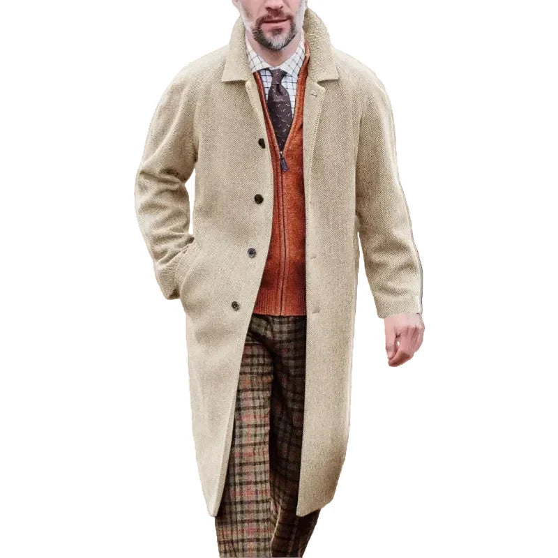Men's herringbone wool-blend overcoat – beige – Edward Lawson