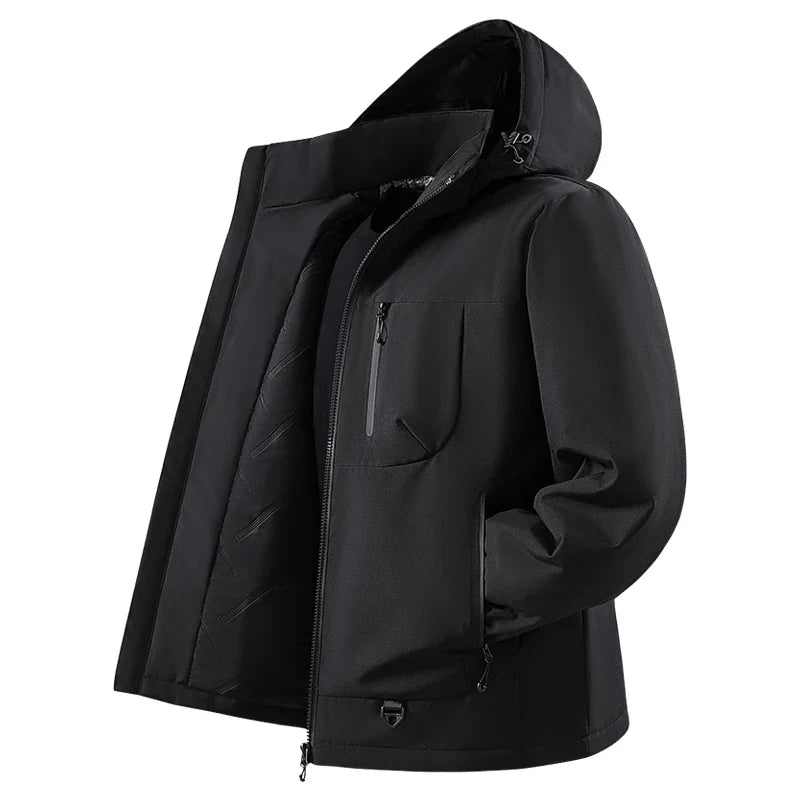 Men's waterproof hooded quilted outdoor jacket – black – Edward Lawson