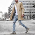 Men's tailored stand-collar long coat – beige – Edward Lawson
