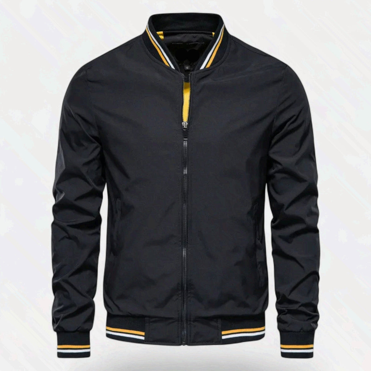 Men's stand-collar non-iron jacket – Black front view – Edward Lawson
