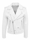 Men's belted leather biker jacket – White – Edward Lawson