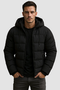 Men's hooded puffer winter jacket – black – Edward Lawson