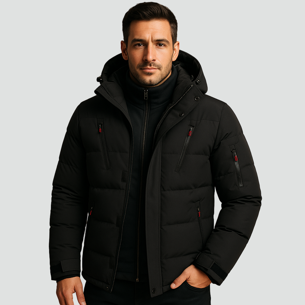 Men's water-repellent hooded puffer jacket – black – Edward Lawson