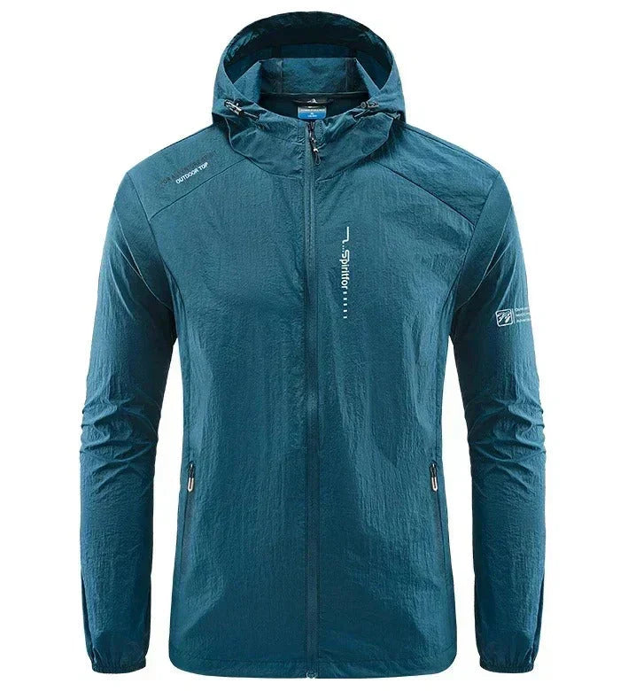 Men's ultra-lightweight hooded jacket – Light Blue front view – Edward Lawson