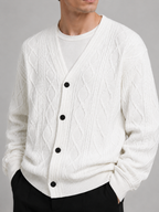 Men's diamond pattern oversized cardigan – White detail view – Edward & Lawsen