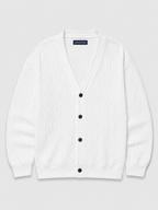 Men's diamond pattern oversized cardigan – White product view – Edward & Lawsen