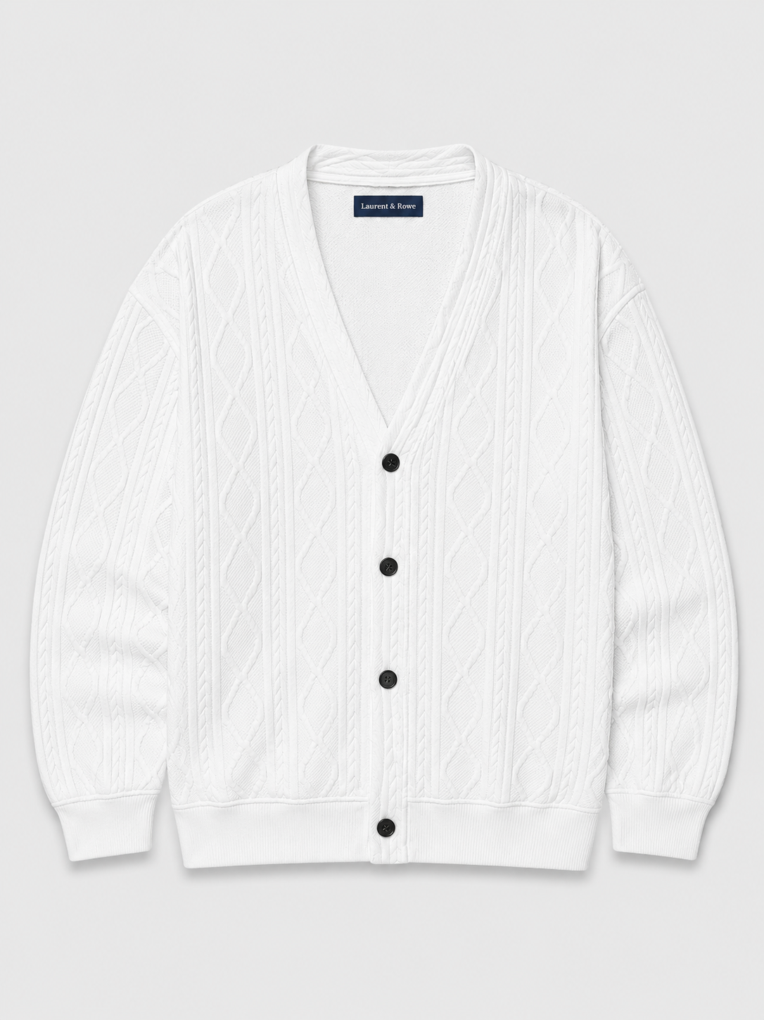 Men's diamond pattern oversized cardigan – White product view – Edward & Lawsen