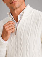 Men's cashmere quarter-zip mock neck sweater – White detail view – Edward & Lawsen