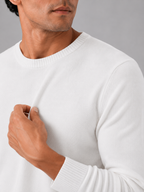 Men's crew neck knit sweater – White detail view – Edward & Lawsen