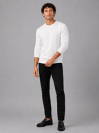 Men's crew neck knit sweater – White full view – Edward & Lawsen
