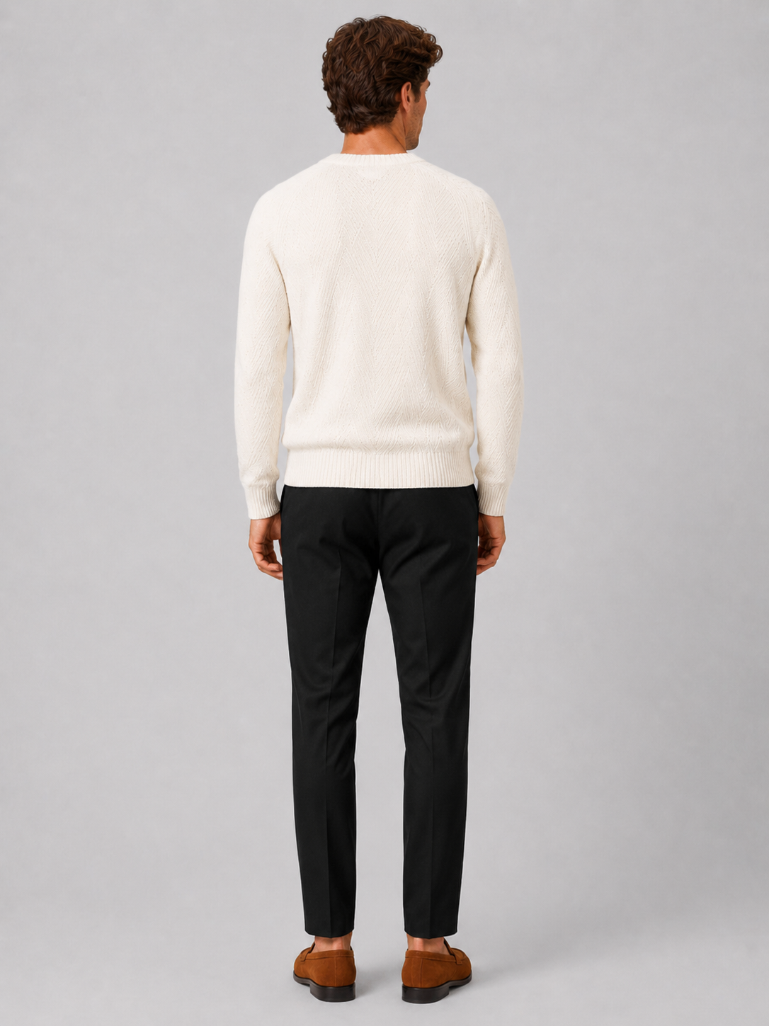 Men's crewneck sweater – White back view – Edward & Lawsen