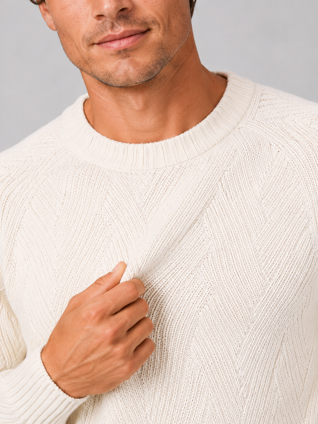 Men's crewneck sweater – White detail view – Edward & Lawsen