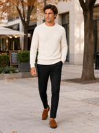 Men's crewneck sweater – White lifestyle view – Edward & Lawsen