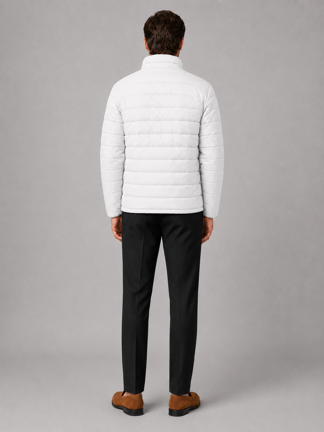 Men's puffer jacket – White back view – Edward & Lawsen