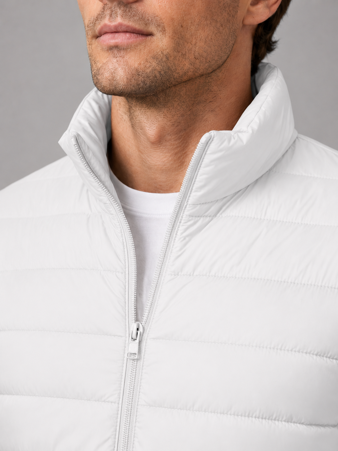 Men's puffer jacket – White detail view – Edward & Lawsen