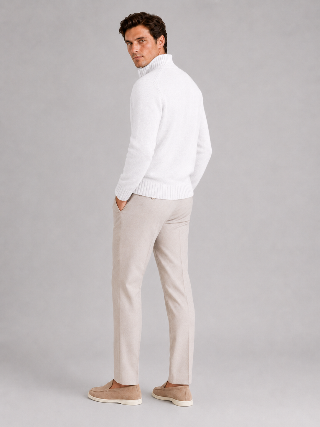 Men's half zip sweater – White back view – Edward & Lawsen