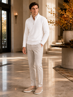 Men's half zip sweater – White lifestyle view – Edward & Lawsen