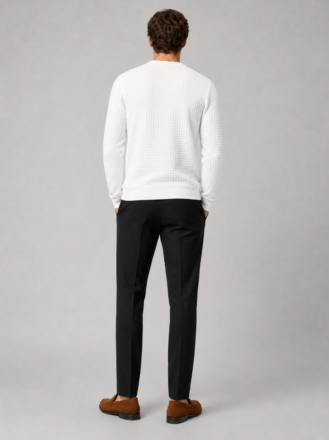 Men's jacquard crew neck sweater – White back view – Edward & Lawsen