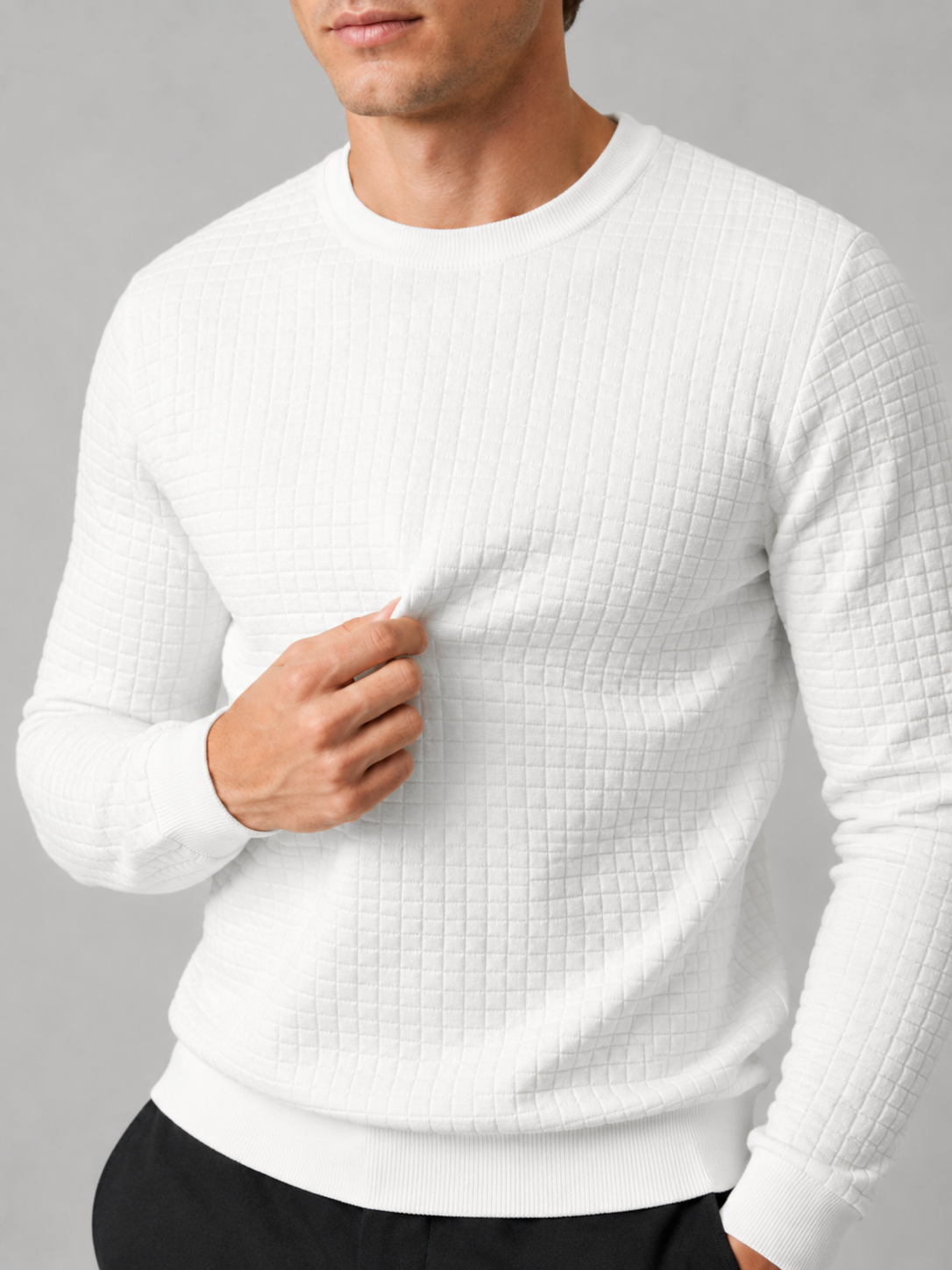 Men's jacquard crew neck sweater – White detail view – Edward & Lawsen