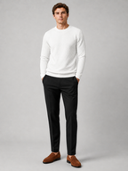 Men's jacquard crew neck sweater – White full view – Edward & Lawsen