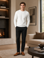 Men's jacquard crew neck sweater – White lifestyle view – Edward & Lawsen