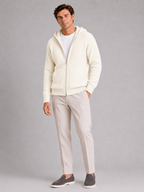 Men's merino wool zip hoodie cardigan – White full view – Edward & Lawsen