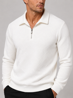 Men's quarter zip polo sweater – White detail view – Edward & Lawsen