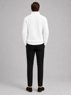 Men's ribbed stand collar quarter-zip sweater – White back view – Edward & Lawsen