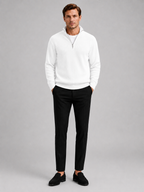 Men's ribbed stand collar quarter-zip sweater – White full view – Edward & Lawsen