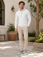 Men's quarter-zip mock neck sweater – White lifestyle view – Edward & Lawsen