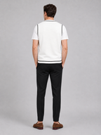 Men's patchwork sweater vest – White back view – Edward & Lawsen