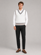 Men's striped preppy sweater vest – White full view – Edward & Lawsen
