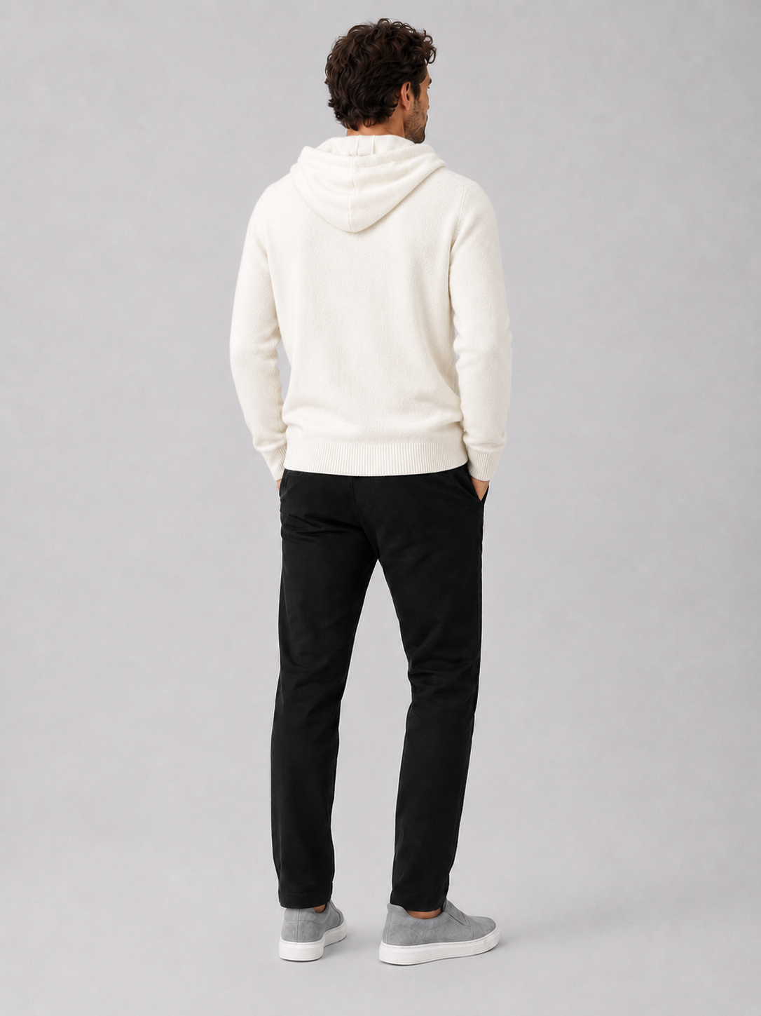 Men's wool hoodie sweater – White back view – Edward & Lawsen