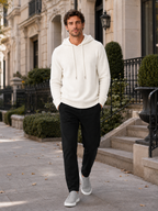 Men's wool hoodie sweater – White lifestyle view – Edward & Lawsen