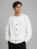 Men's diamond pattern oversized cardigan – White front view – Edward & Lawsen
