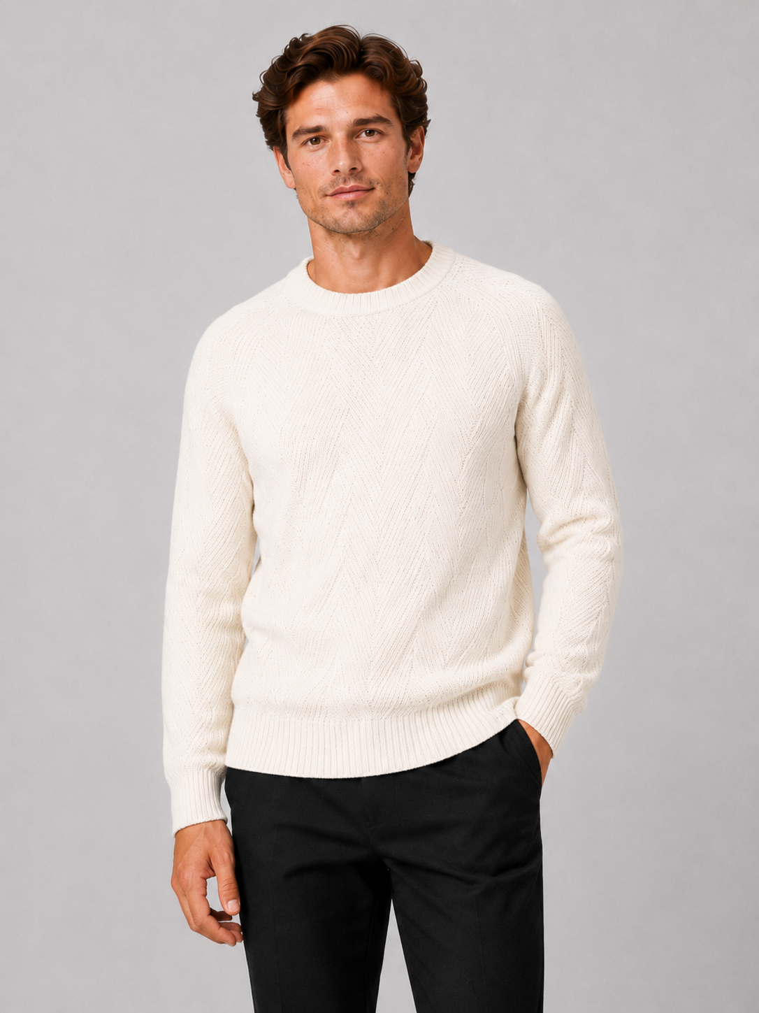 Men's crewneck sweater – White full view – Edward & Lawsen
