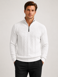Men's jacquard quarter-zip sweater – White front view – Edward & Lawsen