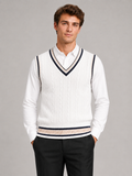 Men's striped preppy sweater vest – White front view – Edward & Lawsen