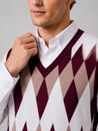 Men's argyle sweater vest – Wine detail view – Edward & Lawsen